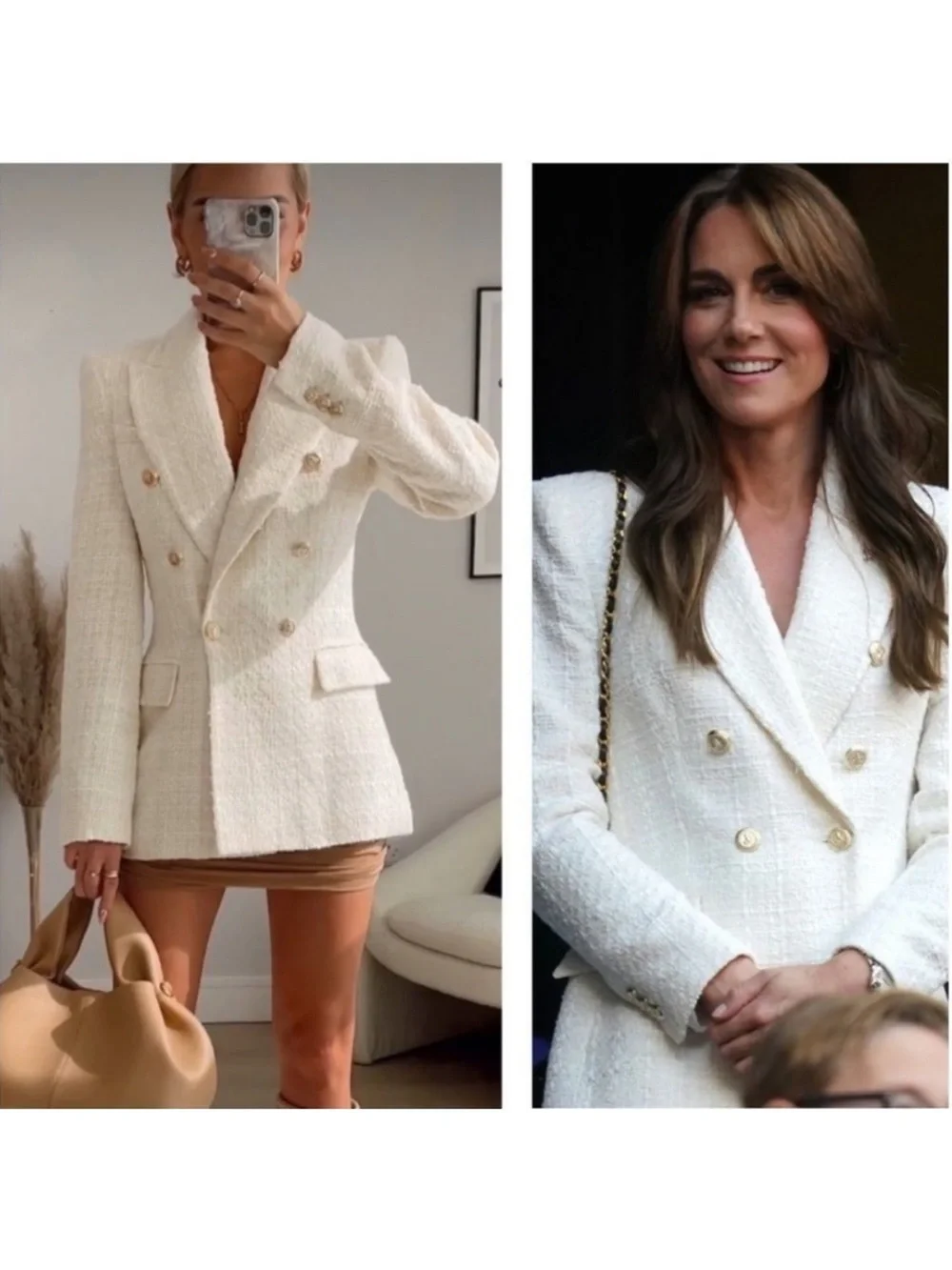 ZARA WOMAN DOUBLE BREASTED TWEED BLAZER!